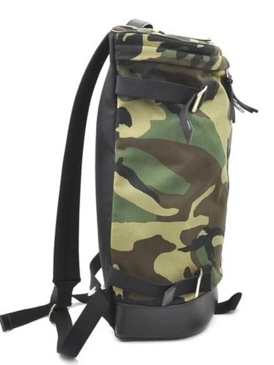 Auth SAINT LAURENT Camouflage Backpack Khaki/Black Canvas/Leather - 56572a main image 13